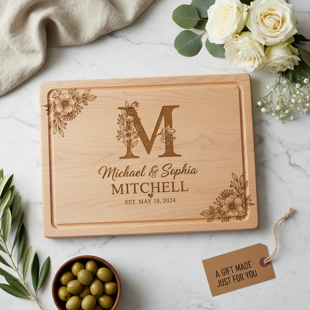 Custom Engraved Wood Cutting Board, Family Keepsake, Wedding Gift, Business Logo
