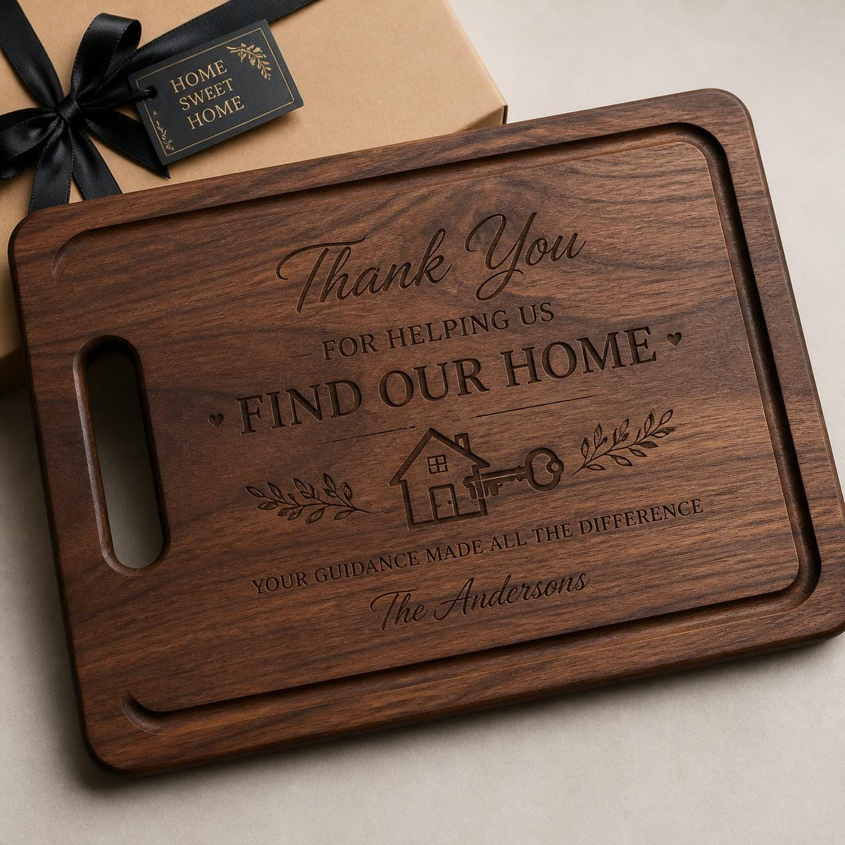 Custom Engraved Walnut Cutting Board, Realtor Closing Gift, Housewarming Present