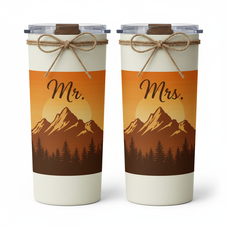 Matching Mr. and Mrs. Tumblers – Mountain Print v2
