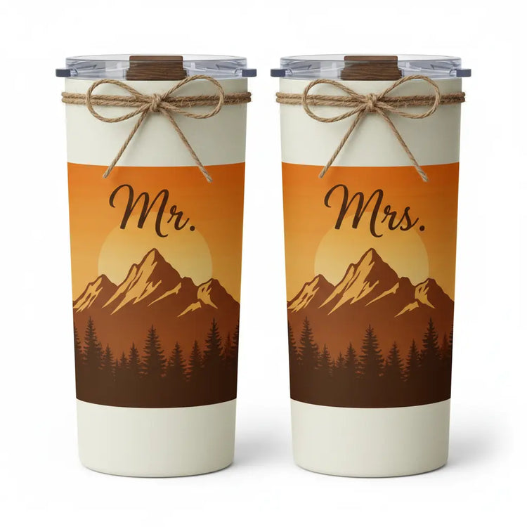 Matching Mr. and Mrs. Tumblers – Mountain Print v2