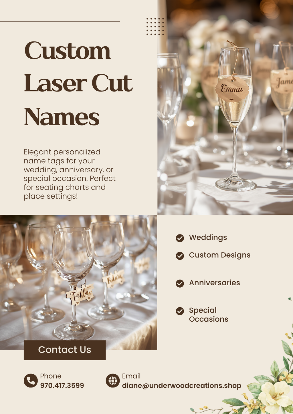 Personalized Laser Cut Wine Glass Name Tags