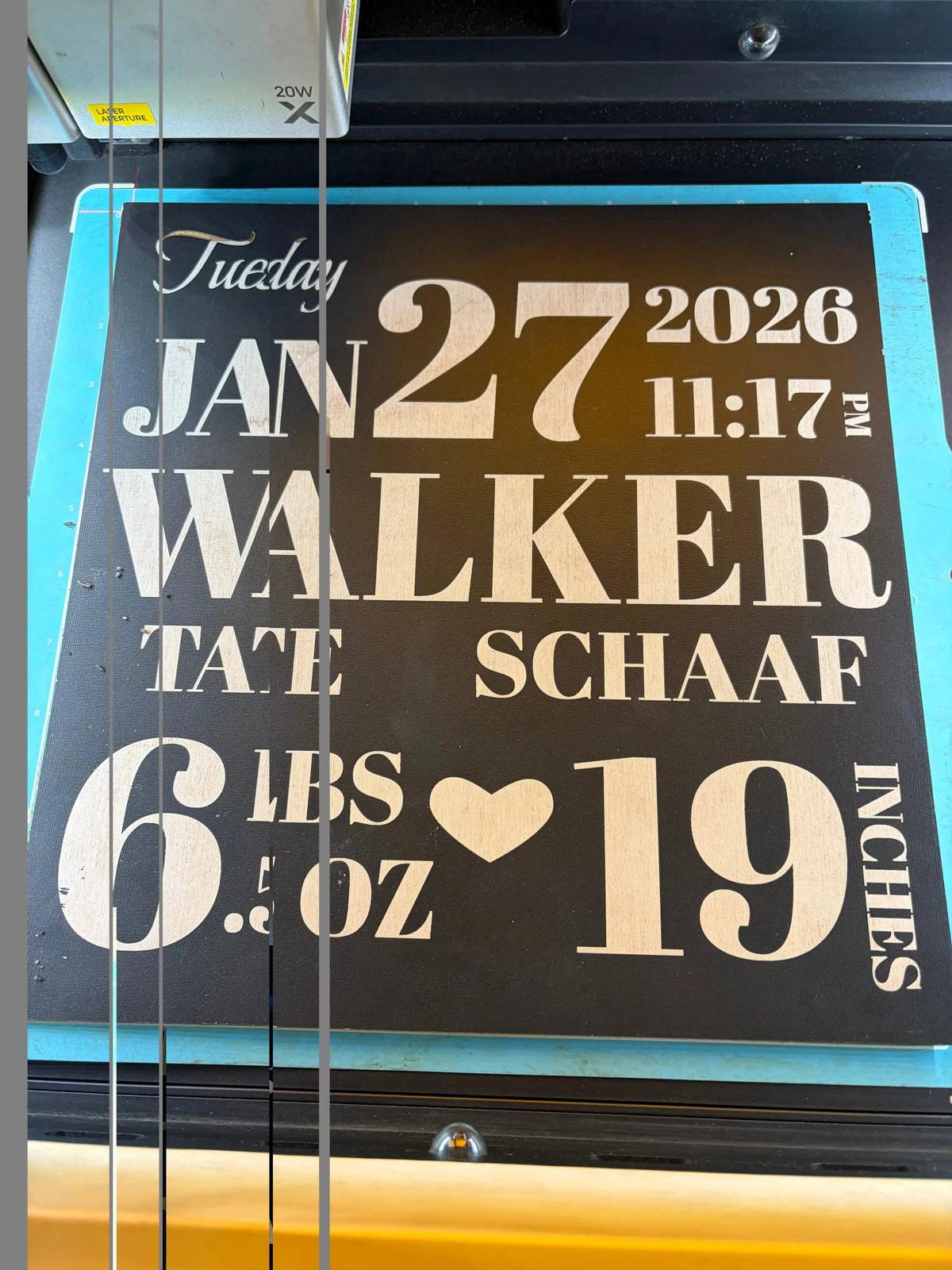 Baby Announcement Sign-Laser Engraved Underwood Creations