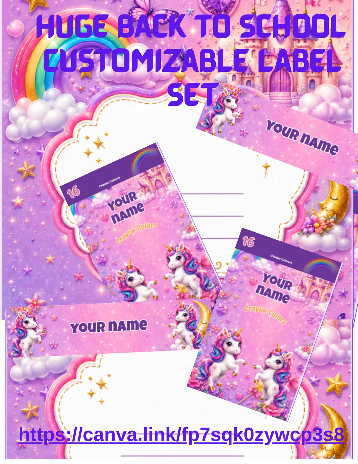 24 Customizable Unicorn School Supply, or Anything Label Underwood Creations