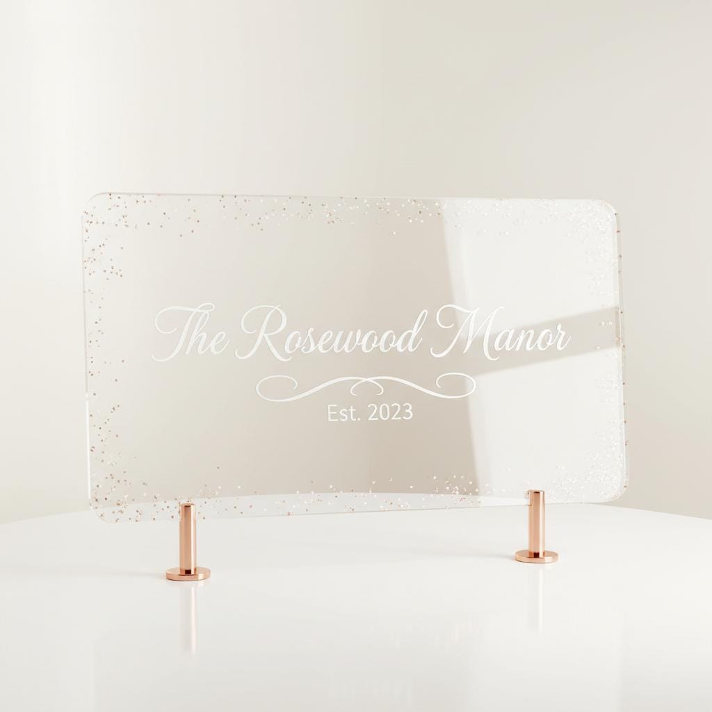 Custom laser engraved acrylic sign with glossy clear finish