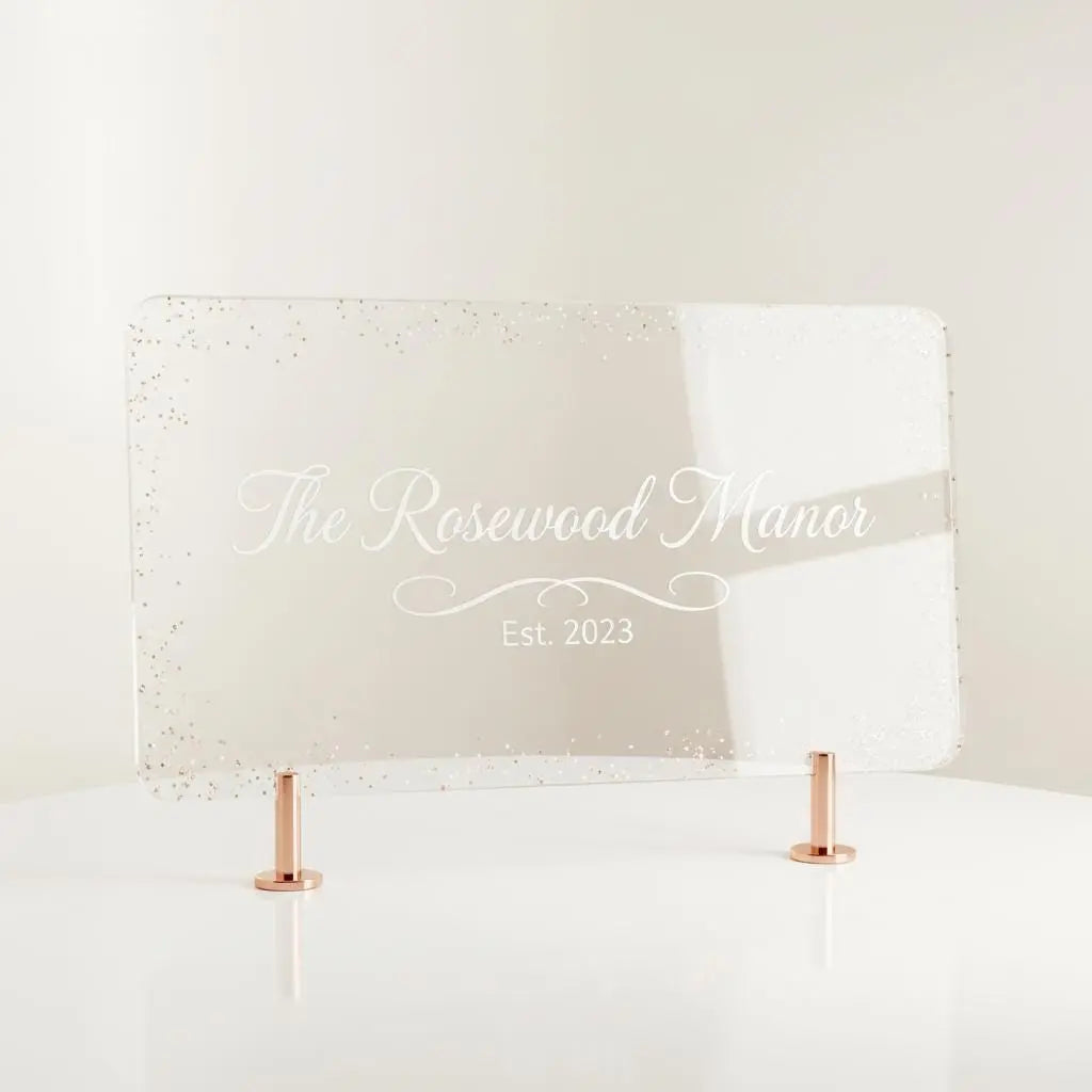 Custom laser engraved acrylic sign with glossy clear finish