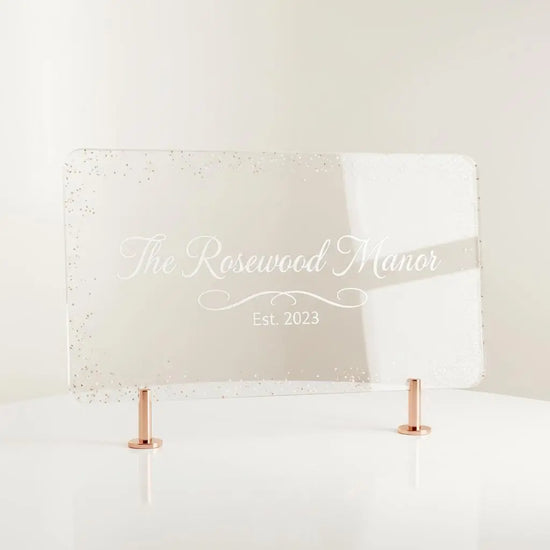 Custom laser engraved acrylic sign with glossy clear finish