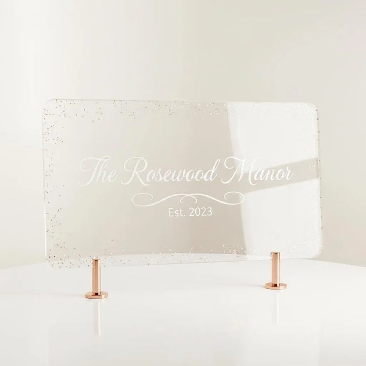 Custom laser engraved acrylic sign with glossy clear finish