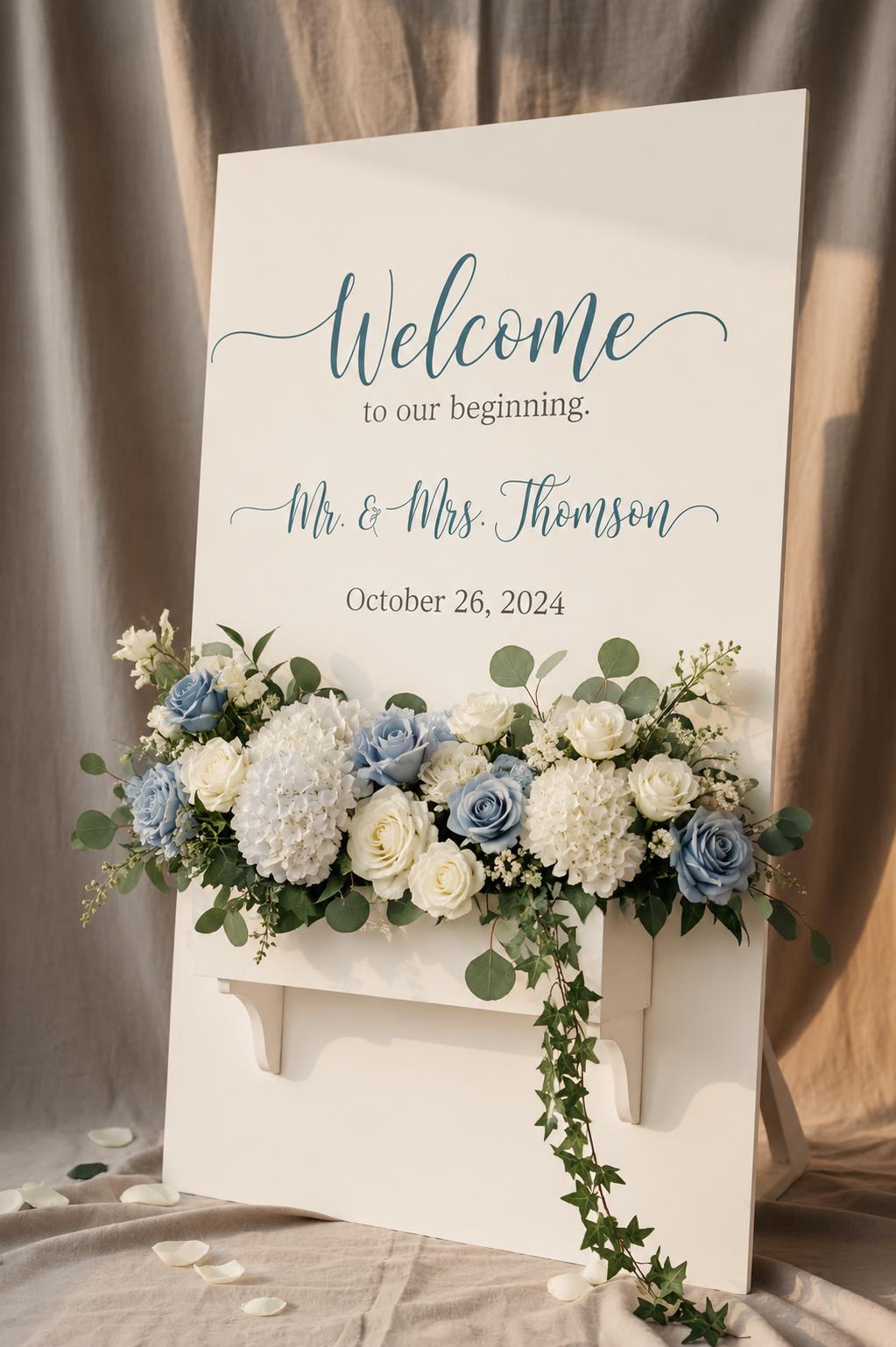 White Wedding Sign with Flower Box