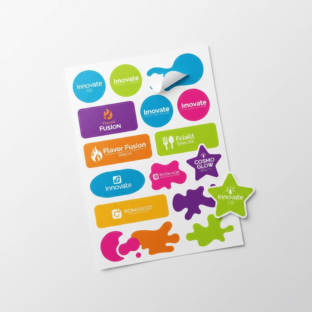 Custom business sticker sheet with logo and brand label designs