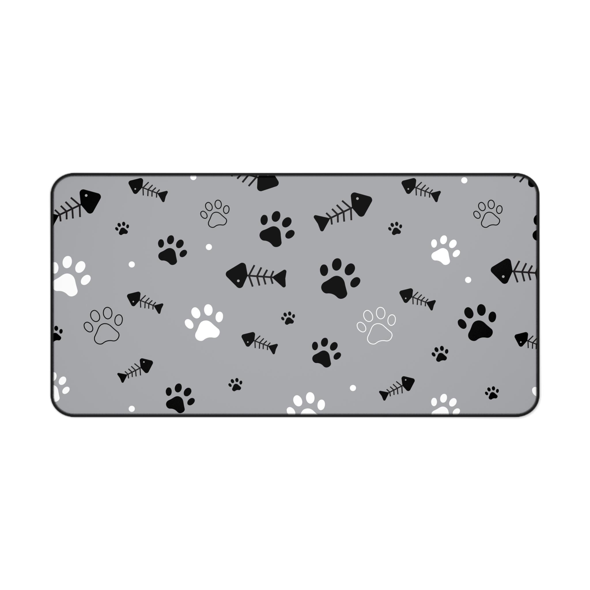 Cat Fish Illustration Desk Mat | Cute Ocean Cat Playful Desk Pad