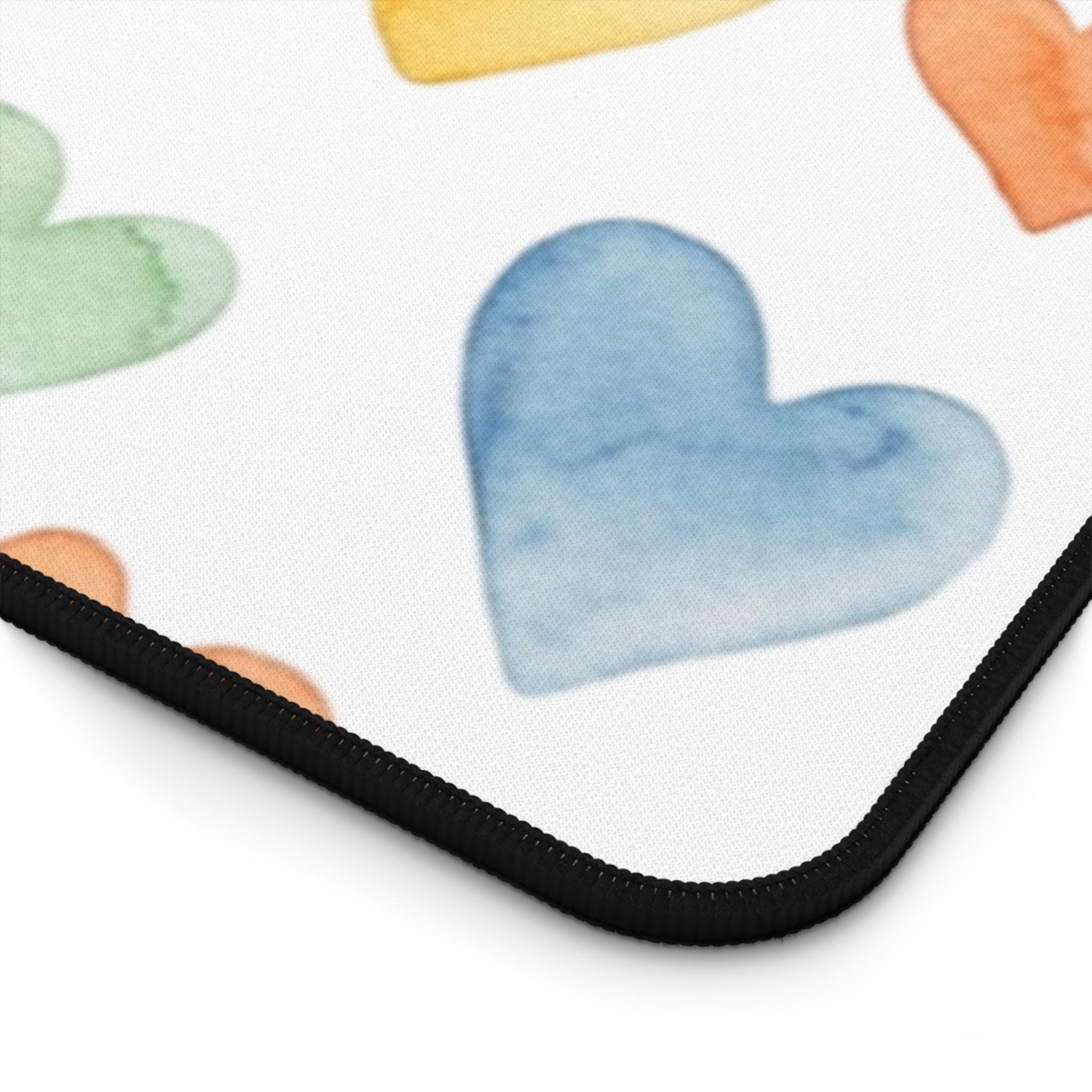 Watercolor Heart Pattern Desk Mat | Pastel Hearts Mouse Pad