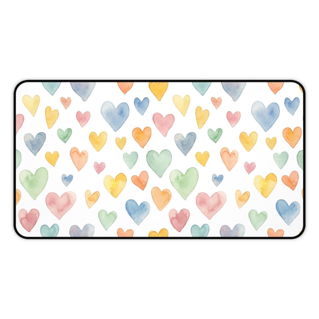 Watercolor Heart Pattern Desk Mat | Pastel Hearts Mouse Pad