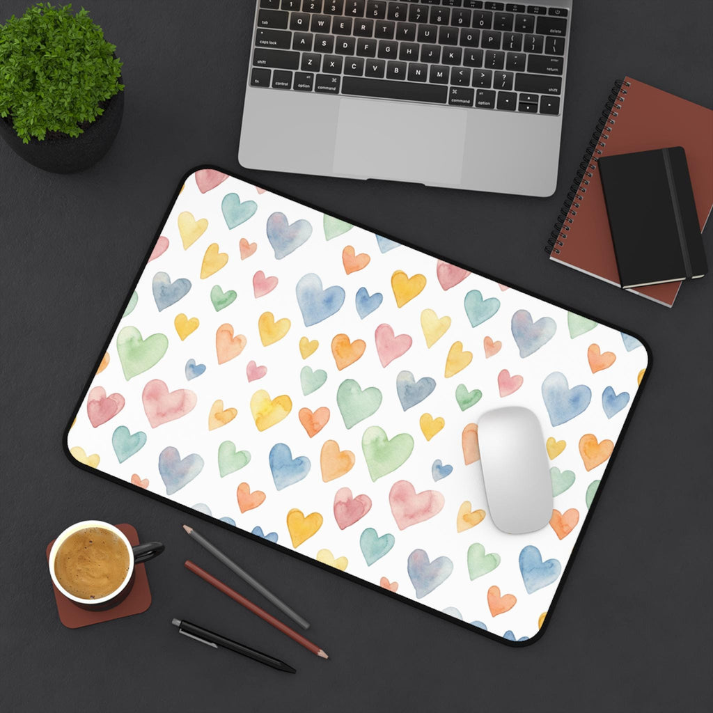 Watercolor Heart Pattern Desk Mat | Pastel Hearts Mouse Pad