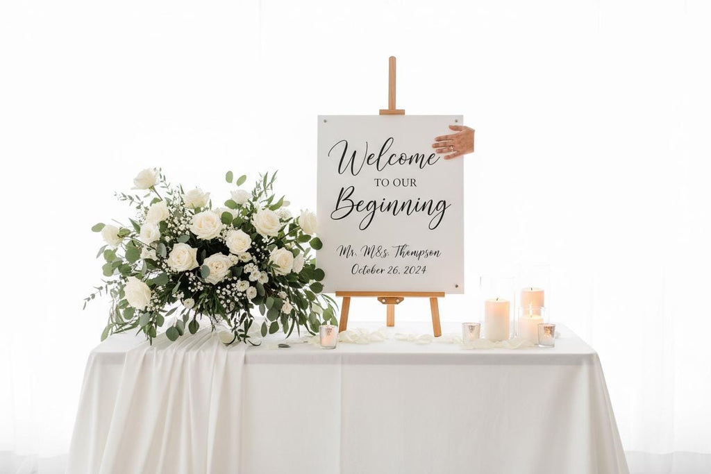 White Wedding Sign with Flower Box