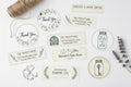 Custom stickers in various sizes for thank you cards, address labels, and business use