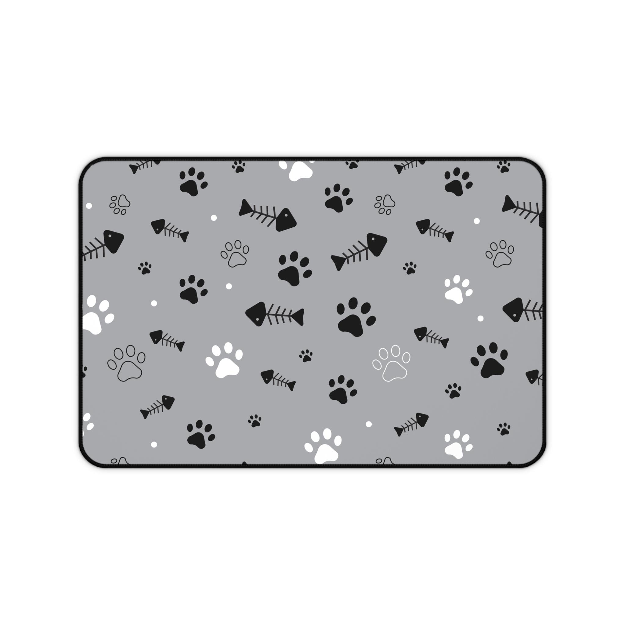 Cat Fish Illustration Desk Mat | Cute Ocean Cat Playful Desk Pad