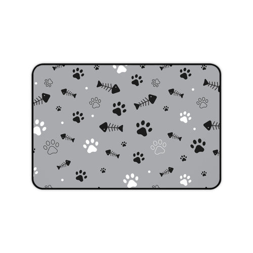 Cat Fish Illustration Desk Mat | Cute Ocean Cat Playful Desk Pad