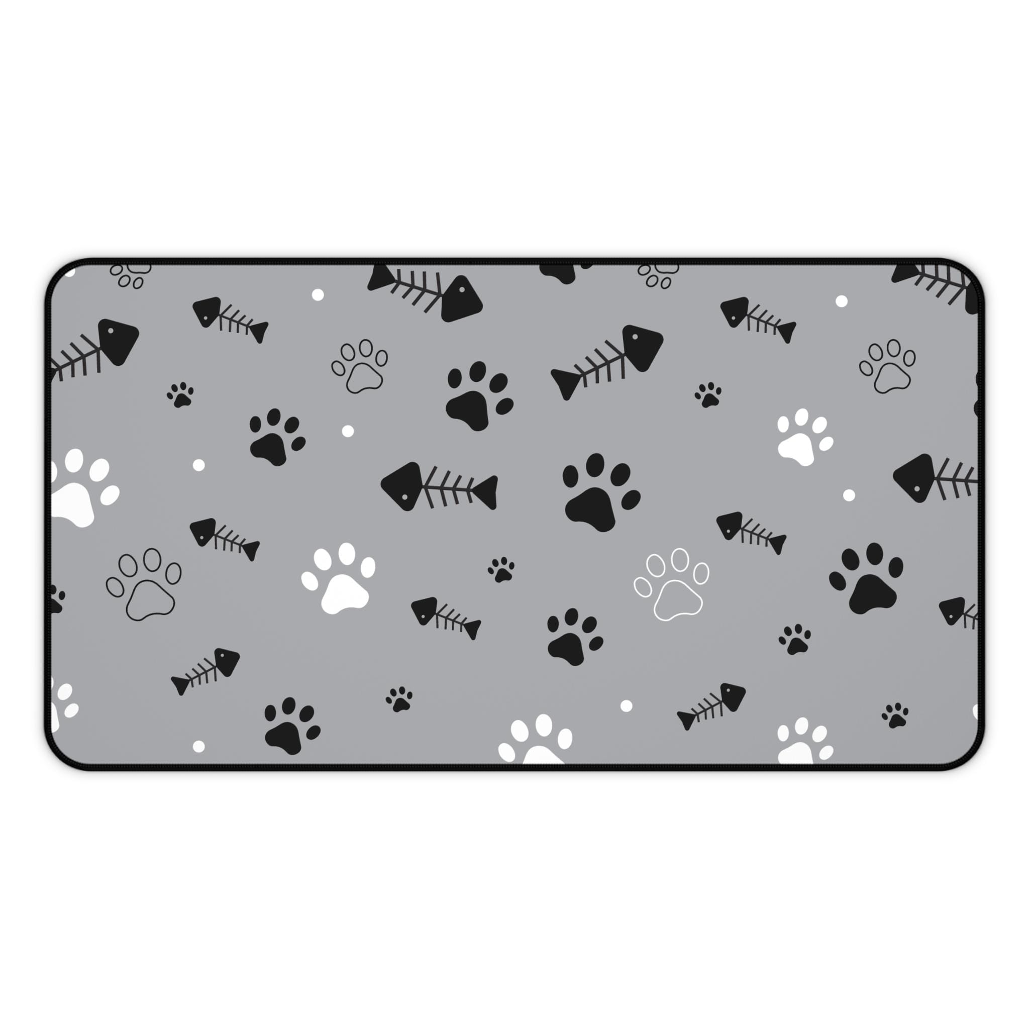 Cat Fish Illustration Desk Mat | Cute Ocean Cat Playful Desk Pad