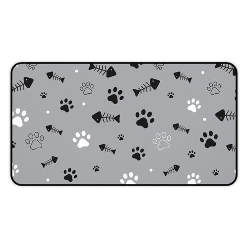 Cat Fish Illustration Desk Mat | Cute Ocean Cat Playful Desk Pad