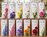 Personalized Birth Flower Tumbler – Handcrafted Floral Drinkware, 20 oz/12 oz