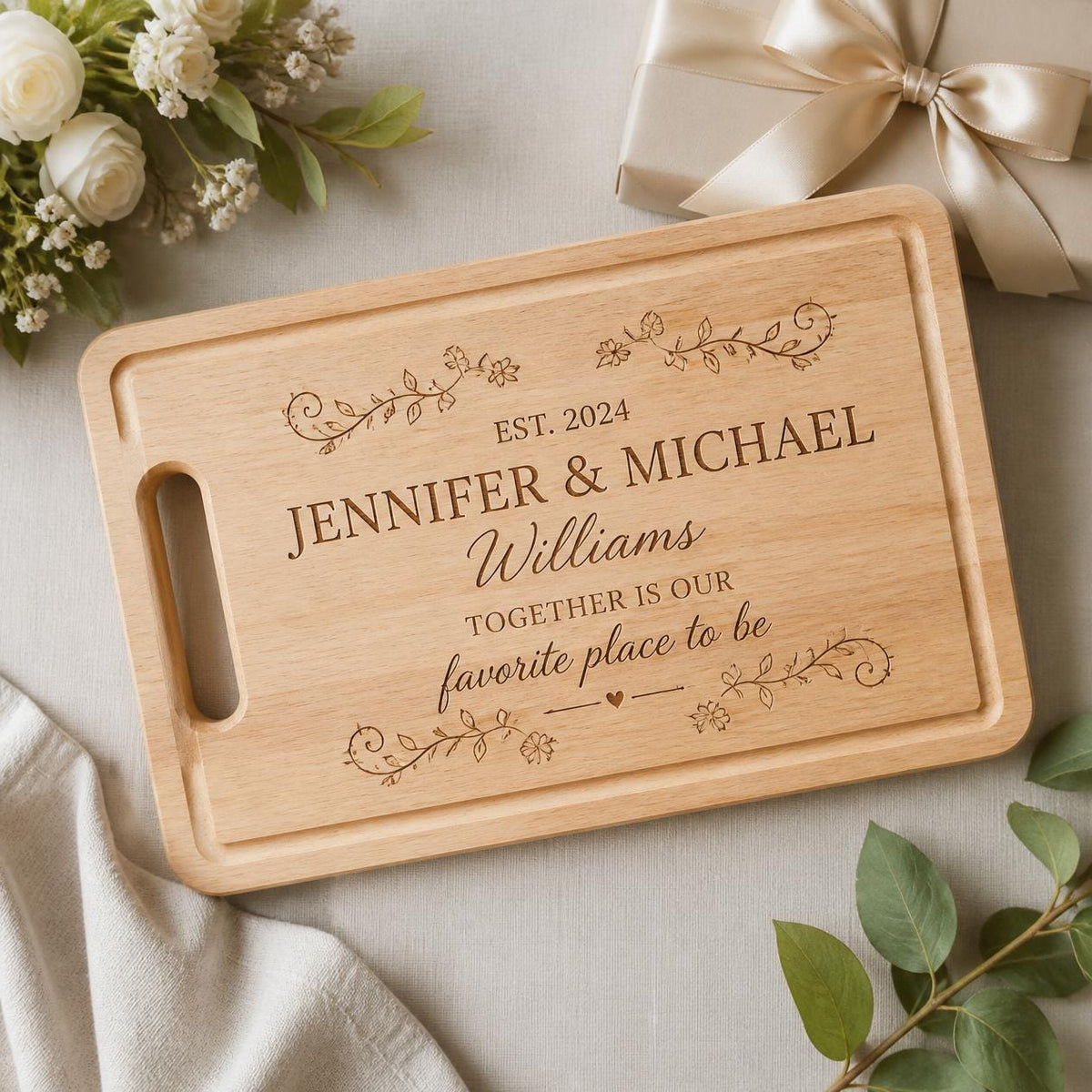 Custom Engraved Wood Cutting Board, Family Keepsake, Wedding Gift, Business Logo