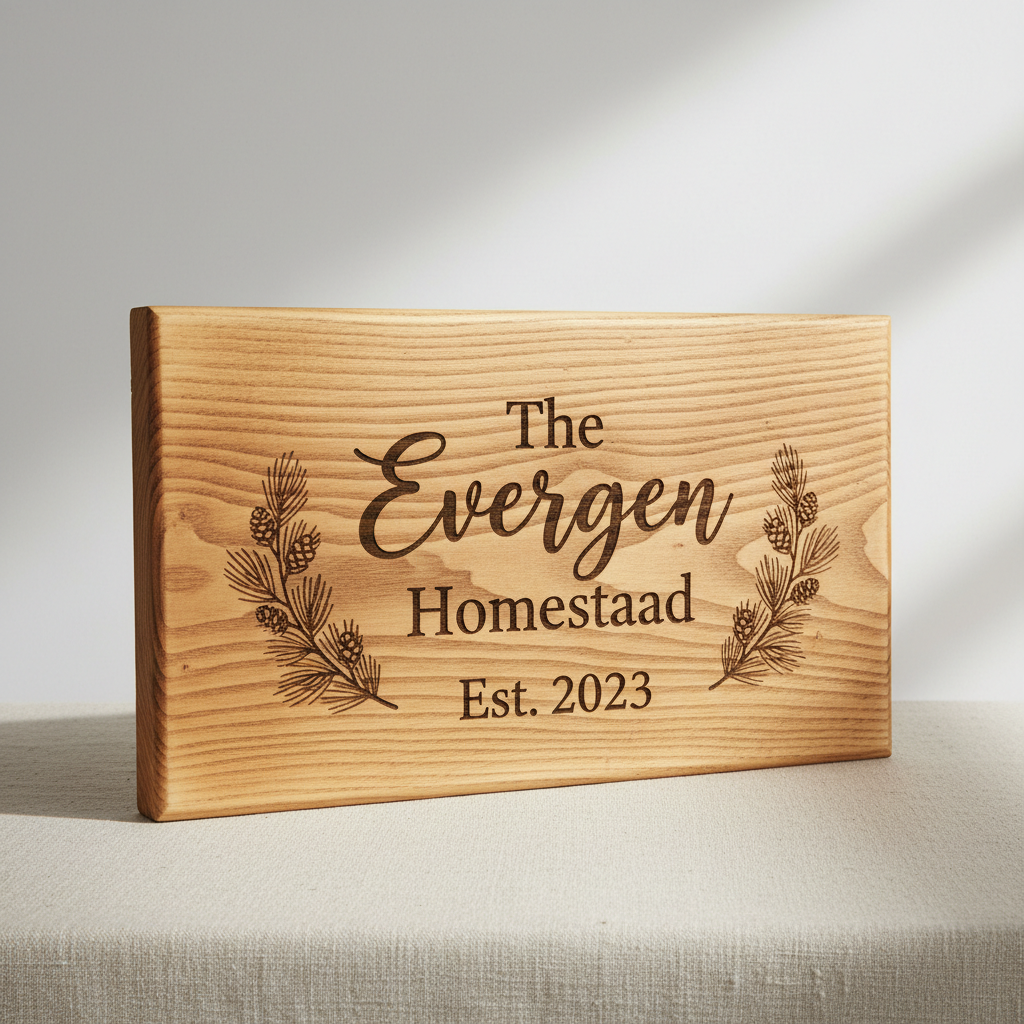 Custom laser engraved wood sign with elegant script text