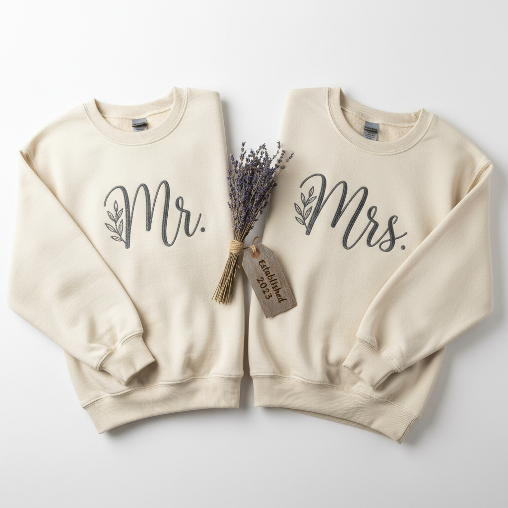 Matching Mr. and Mrs. Embroidered Sweatshirts – Couples Wedding Gift Set