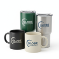 Custom branded cups and mugs with printed or engraved logo