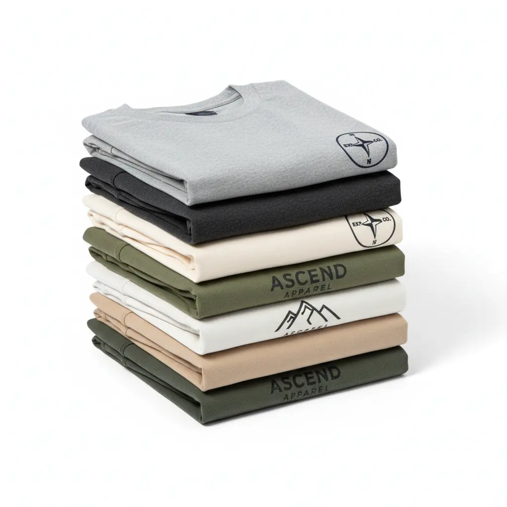 Custom branded t-shirts with embroidered logo in neutral colors
