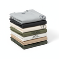 Custom branded t-shirts with embroidered logo in neutral colors