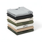 Custom branded t-shirts with embroidered logo in neutral colors