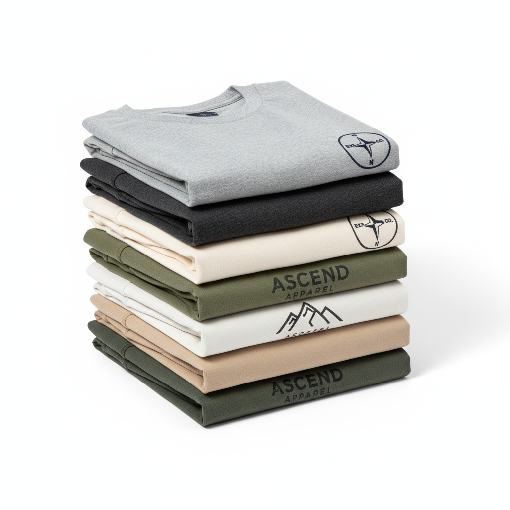 Custom branded t-shirts with embroidered logo in neutral colors