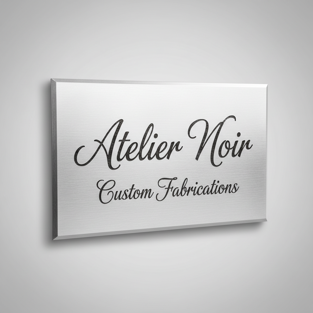 Custom laser engraved metal sign with brushed steel finish