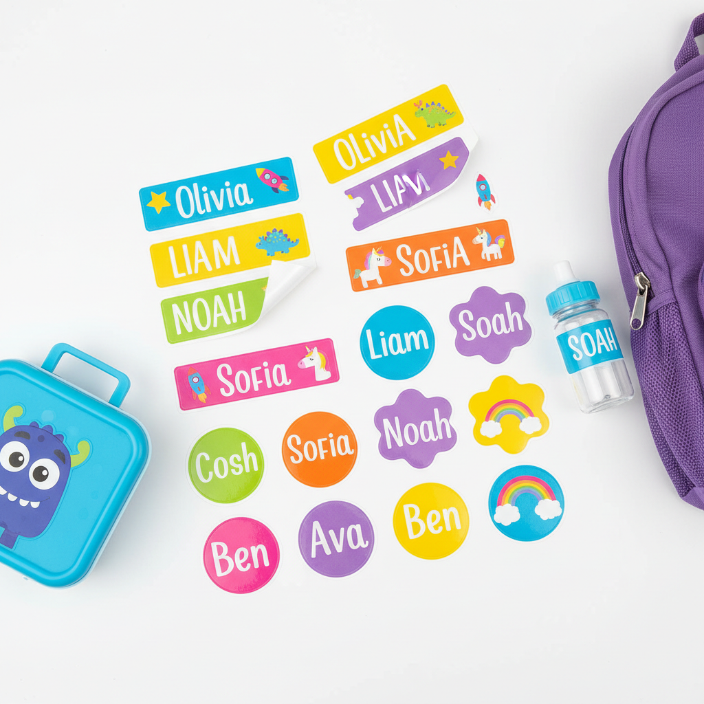 Custom inkjet vinyl name stickers for school supplies and personal belongings
