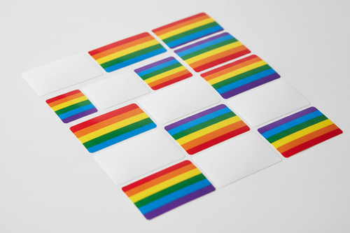 Blank white and rainbow rectangle stickers