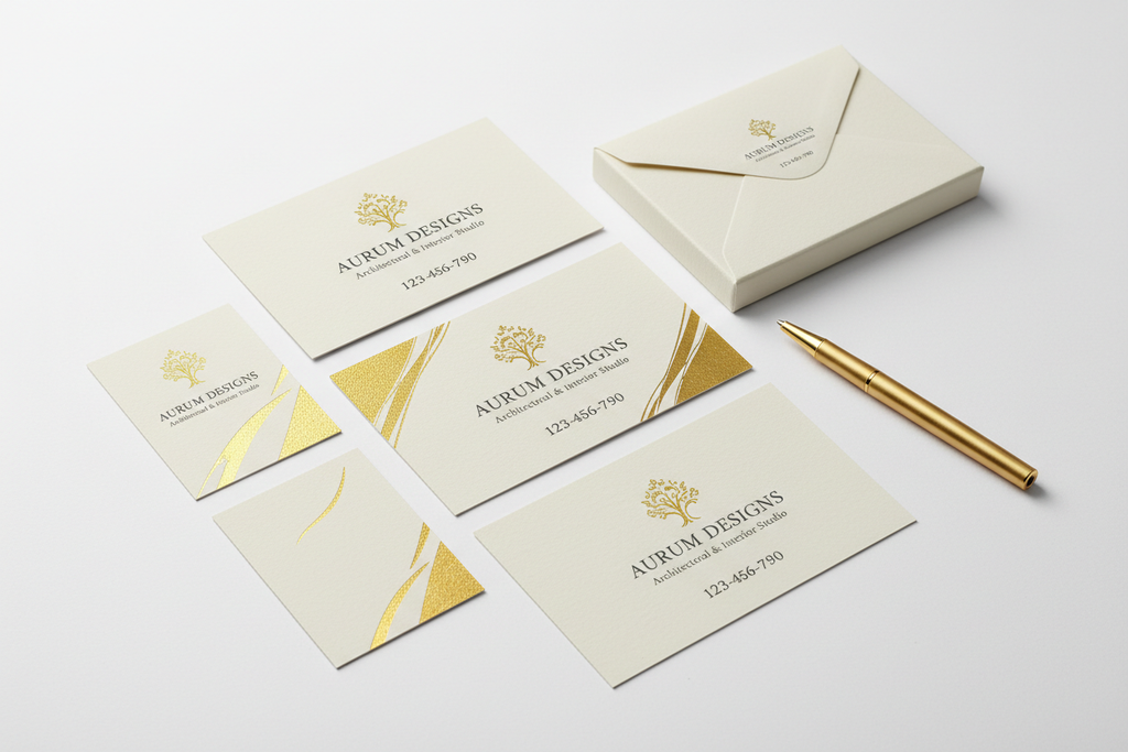 Custom business cards with elegant foil accents on premium card stock