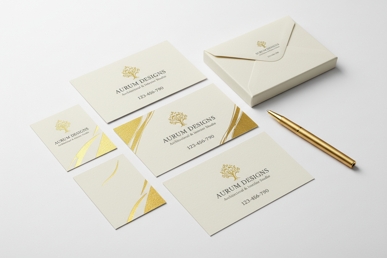Custom business cards with elegant foil accents on premium card stock
