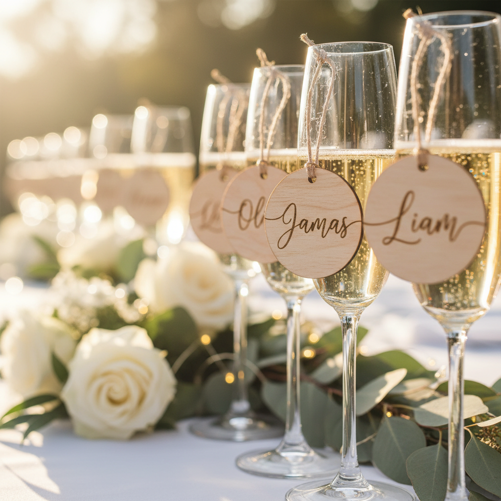 Personalized Laser Cut Wine Glass Name Tags