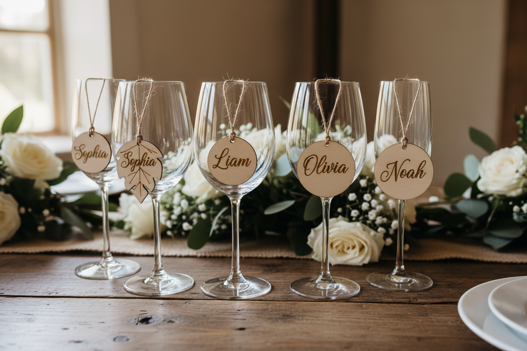 Personalized Laser Cut Wine Glass Name Tags