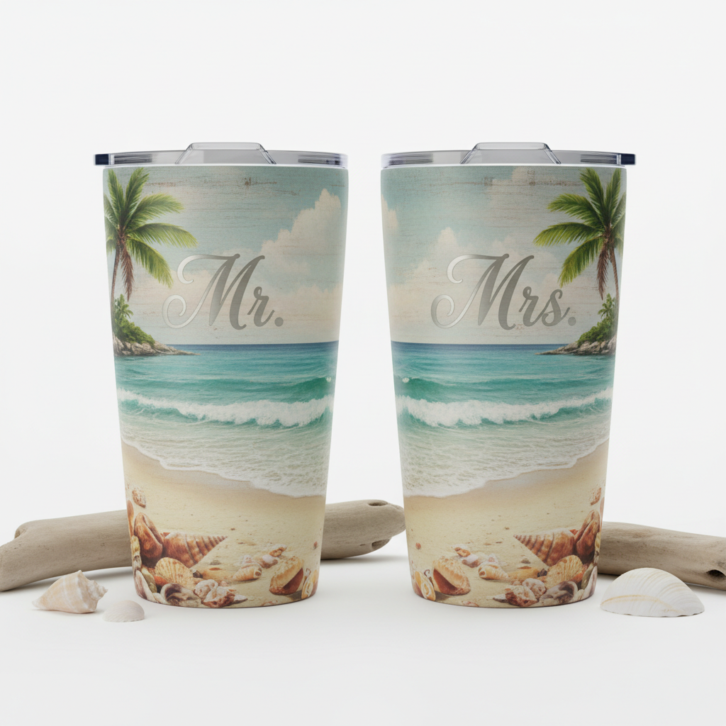 Matching Mr. and Mrs. Tumblers – Beach Print