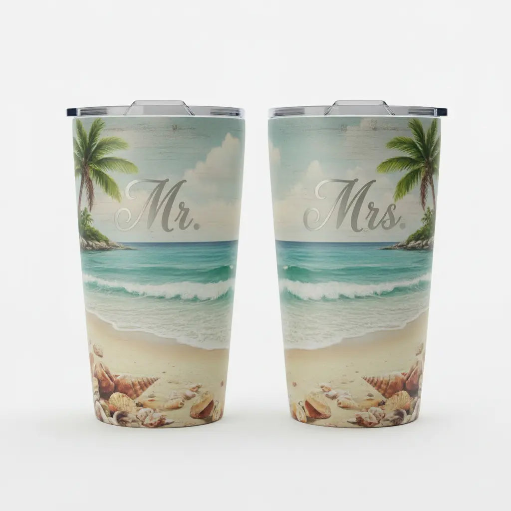 Matching Mr. and Mrs. Tumblers – Beach Print