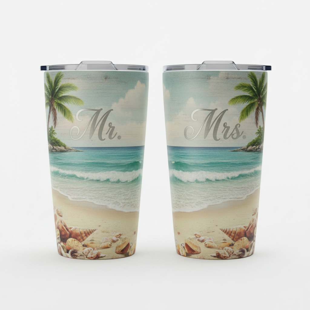 Matching Mr. and Mrs. Tumblers – Beach Print