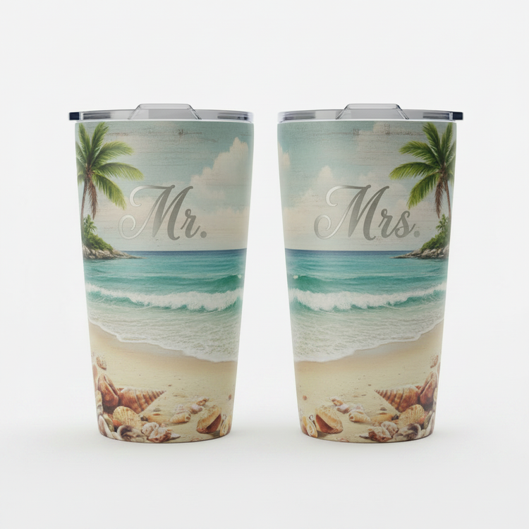 Matching Mr. and Mrs. Tumblers – Beach Print