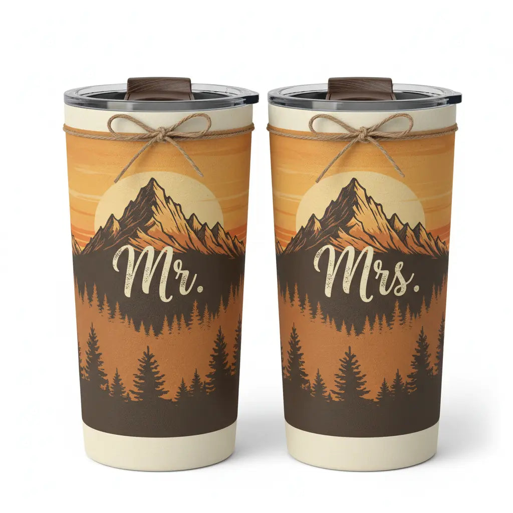 Matching Mr. and Mrs. Tumblers – Mountain Print