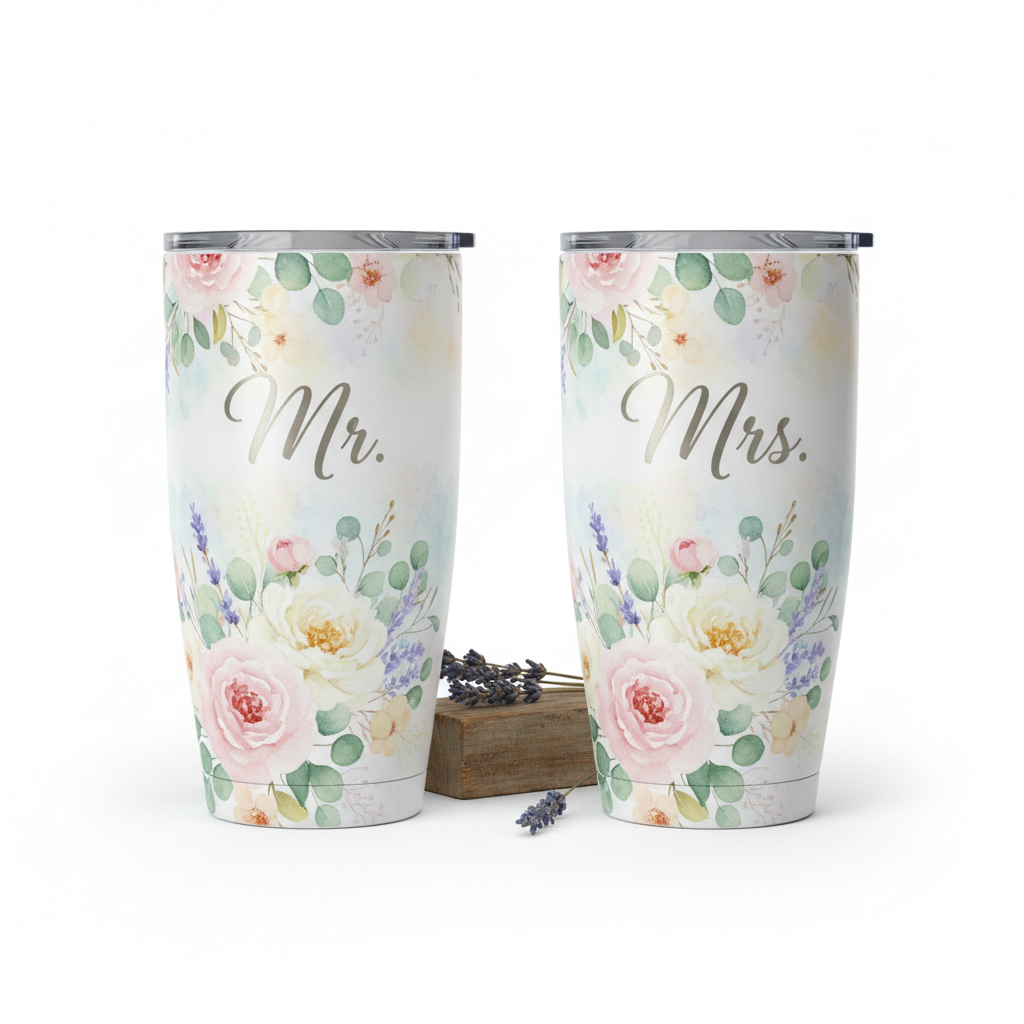 Matching Mr. and Mrs. Tumblers – Watercolor Print