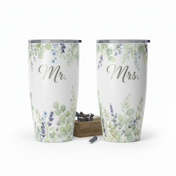 Matching Mr. and Mrs. Tumblers – Watercolor Print