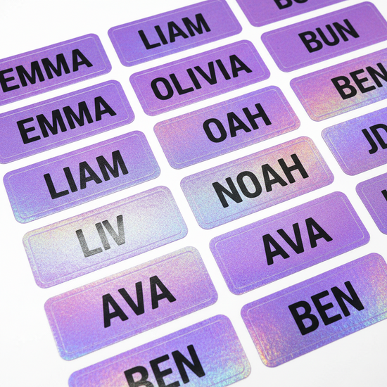 Purple Holographic Name Label Stickers for Kids – Back to School