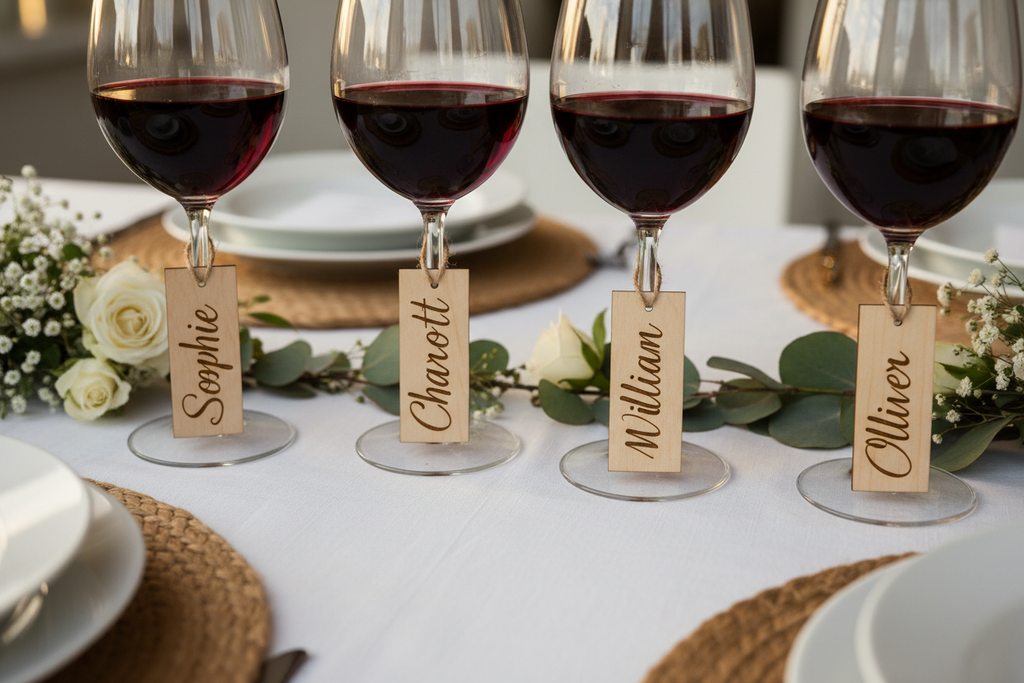 Personalized Laser Cut Wine Glass Name Tags